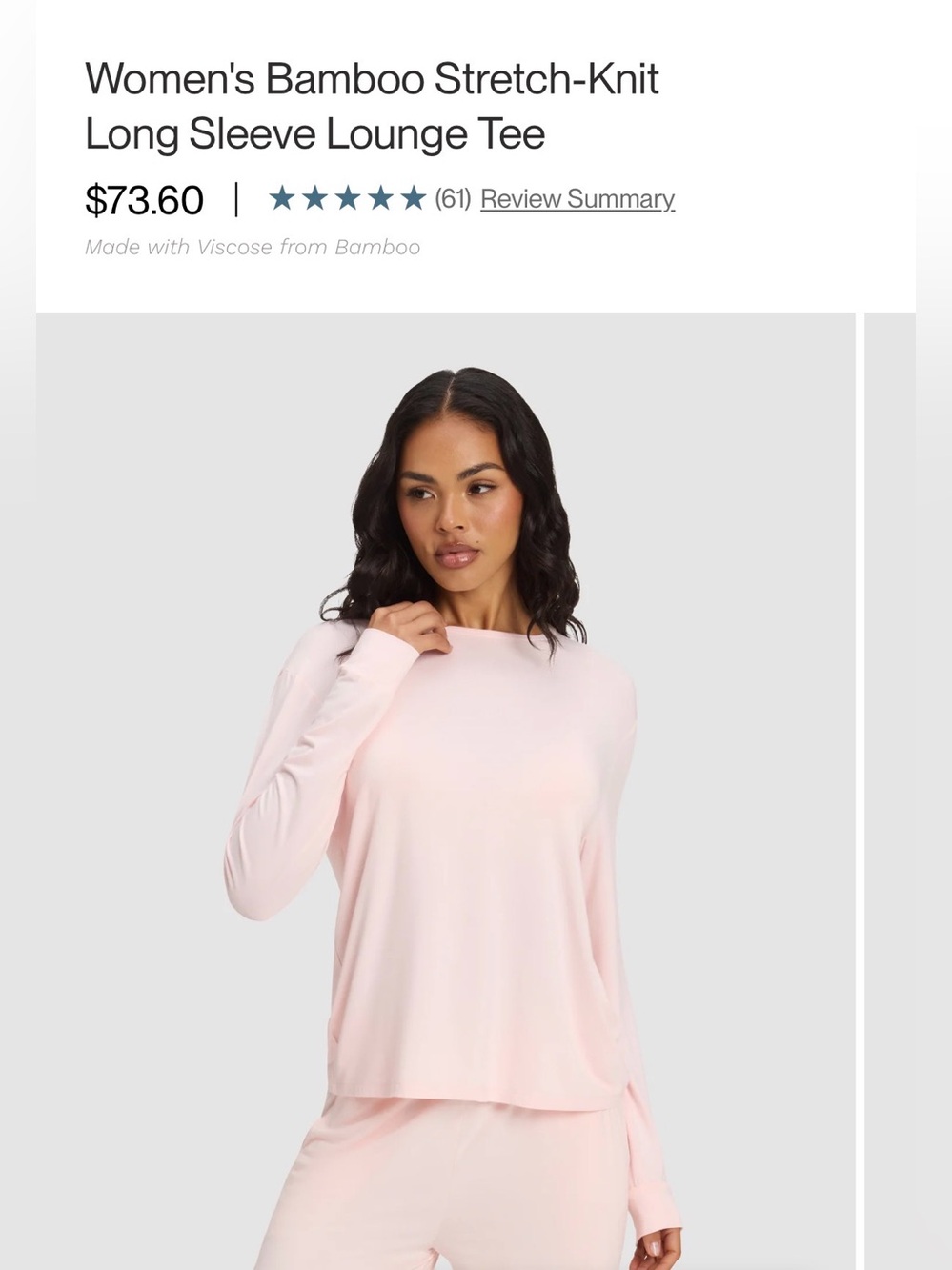 Cozy Earth Light Pink Bamboo Stretch-Knit Long Sleeve Lounge set